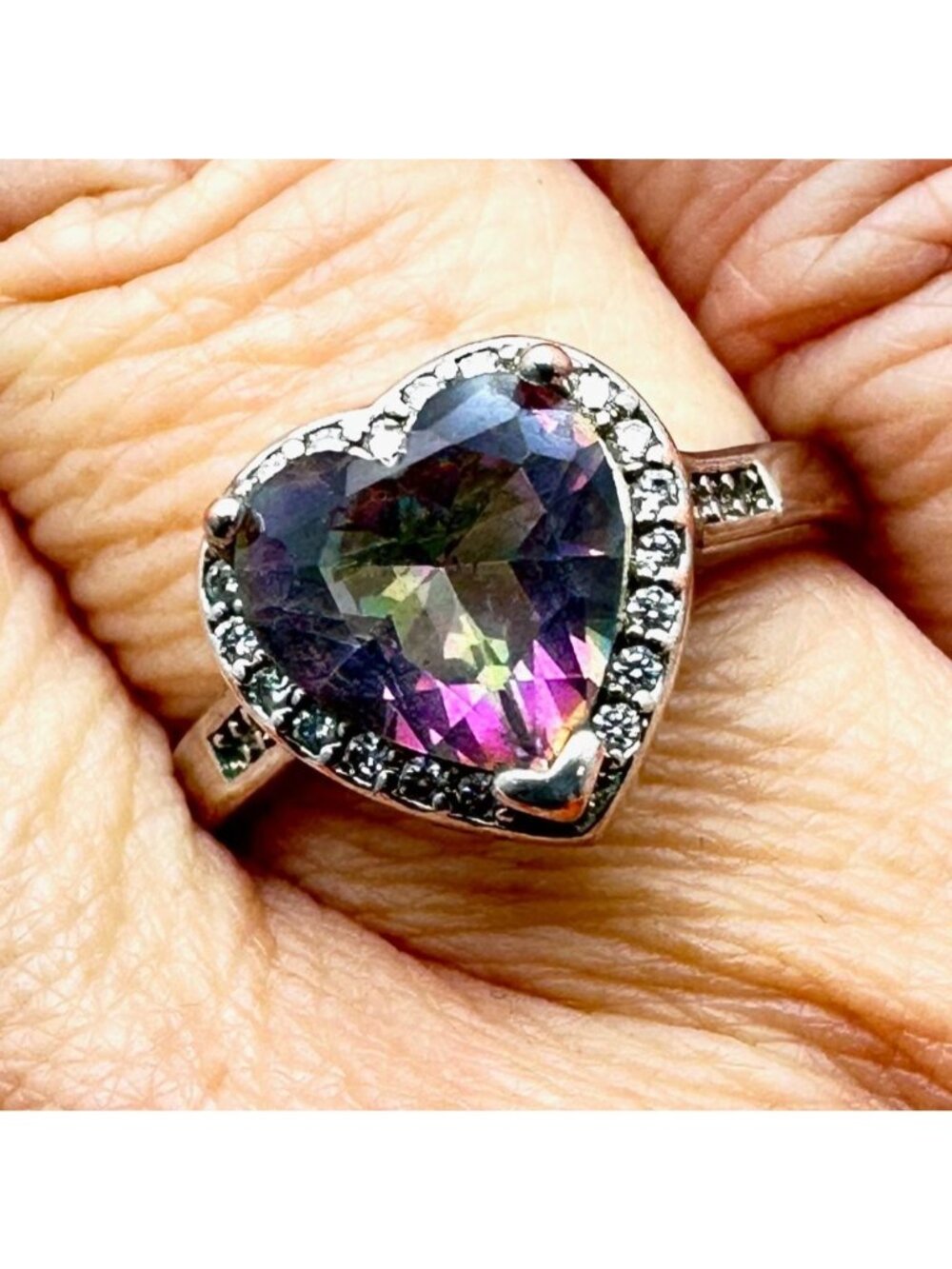 Color Changing Gemstone Heart Shaped Sterling Silver Ring Size 9